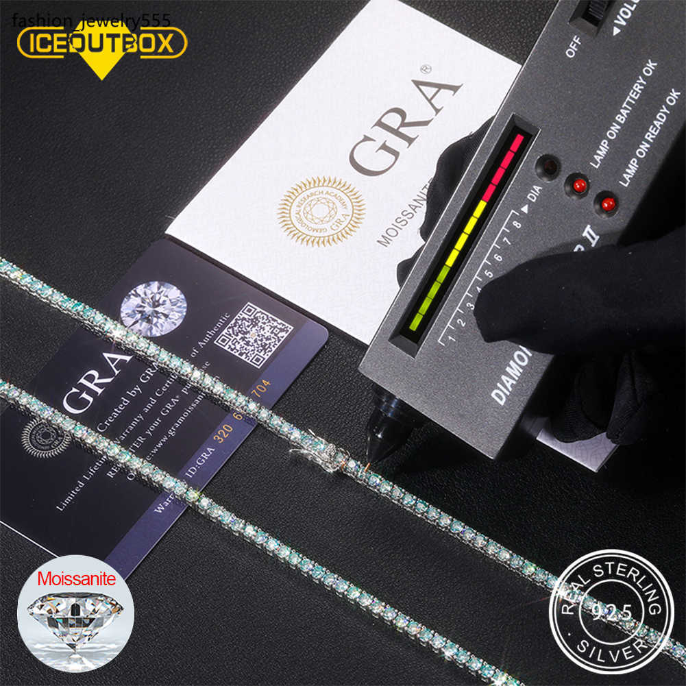 Pendant Necklaces D Color Light Green VVS Moissanite Tennis Chain Bracelet S925 Sterling Silver Necklaces For Women Pass Diamond Test 2022 New