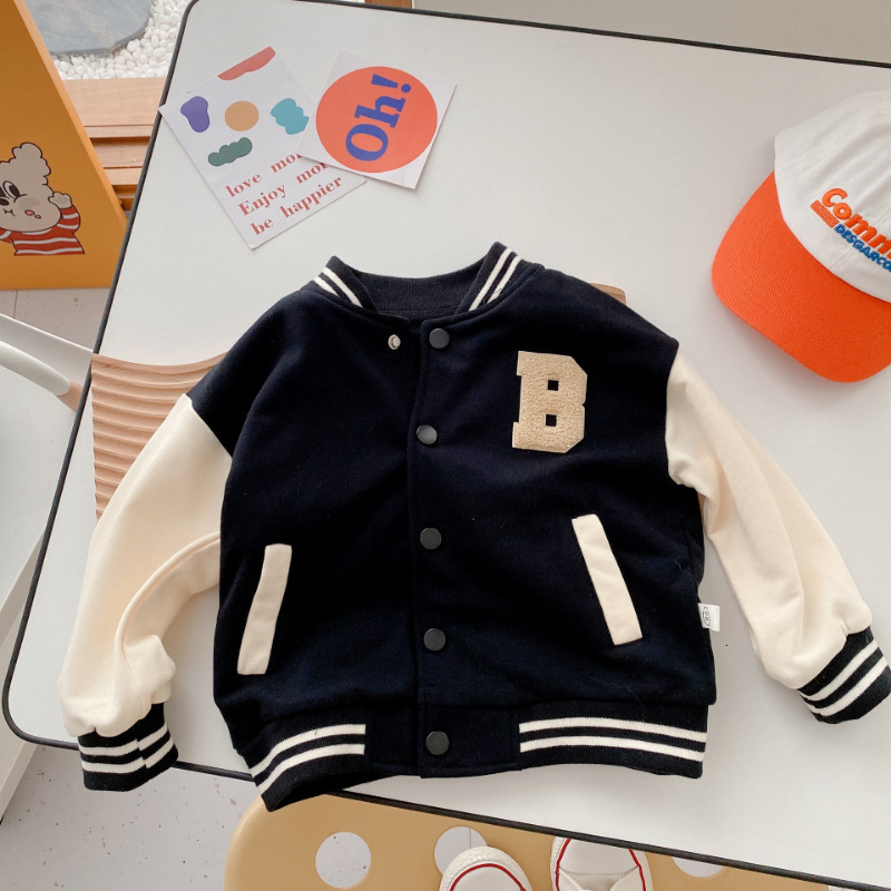 Jackets Spring Baby Boys Letters Baseball Jacket Kids Cotton Clothes Children College Style Coat Girls Varsity Bomber Outerwear Uniform 230811