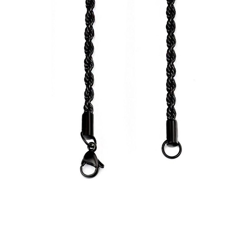 Black Twisted Rope Chains Not Fade Mens 304 Stainless Steel Basic Punk Choker Necklace for Women Fashion Design Hip Hop Jewelry Gift 2 3 4 5 6mm 18-30