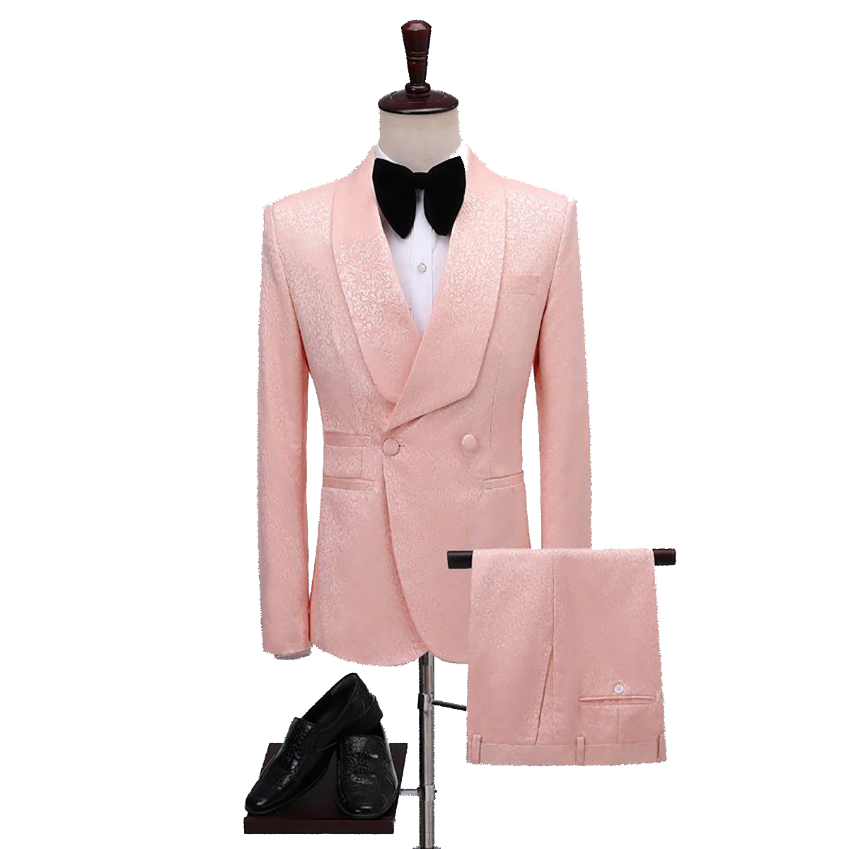 Pink Pattern Men Wedding Tuxedos Custom Made Shawl Lapel Groom Wear Slim Fit Jacket Suits Prom Party Pants Coat 2 Pieces