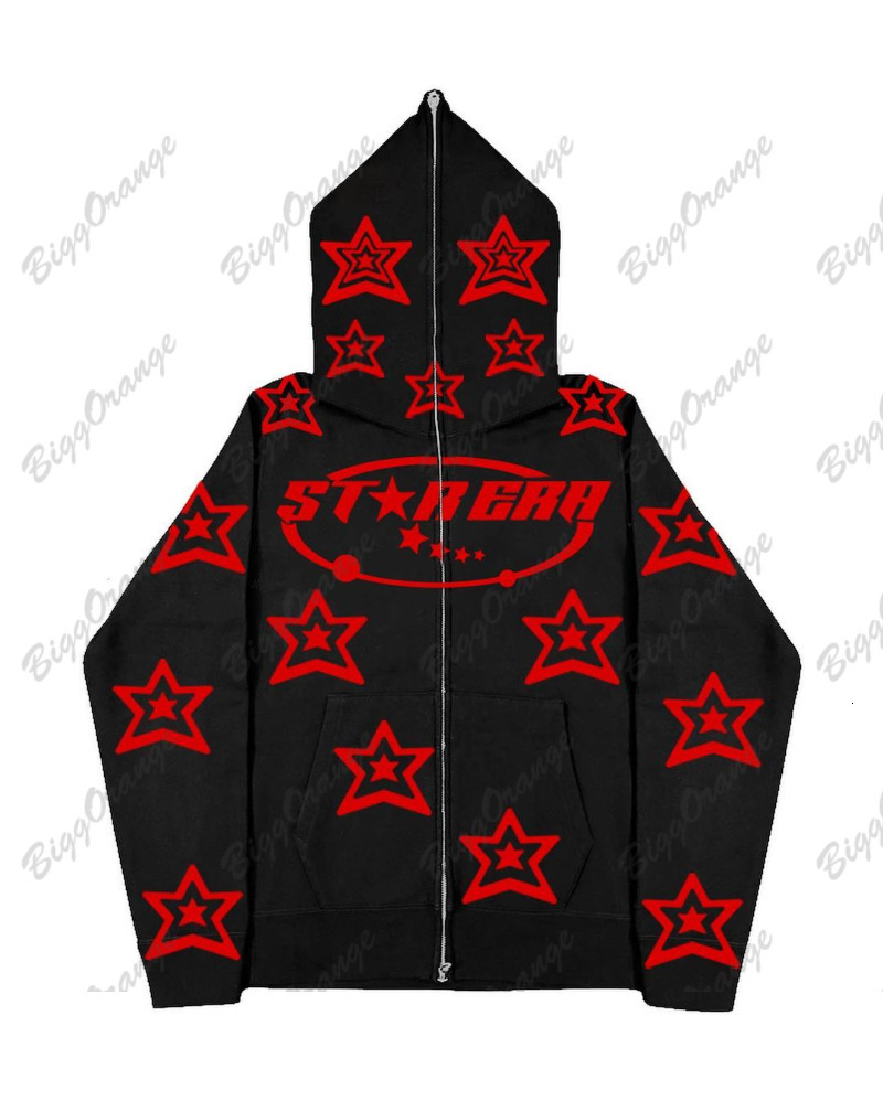 Mens Hoodies Sweatshirts for Men American Style Y2k Zip Up Hoodie Couple Cardigan Jacket Full Face Zipper Loose Super Star Print Clothing 230810