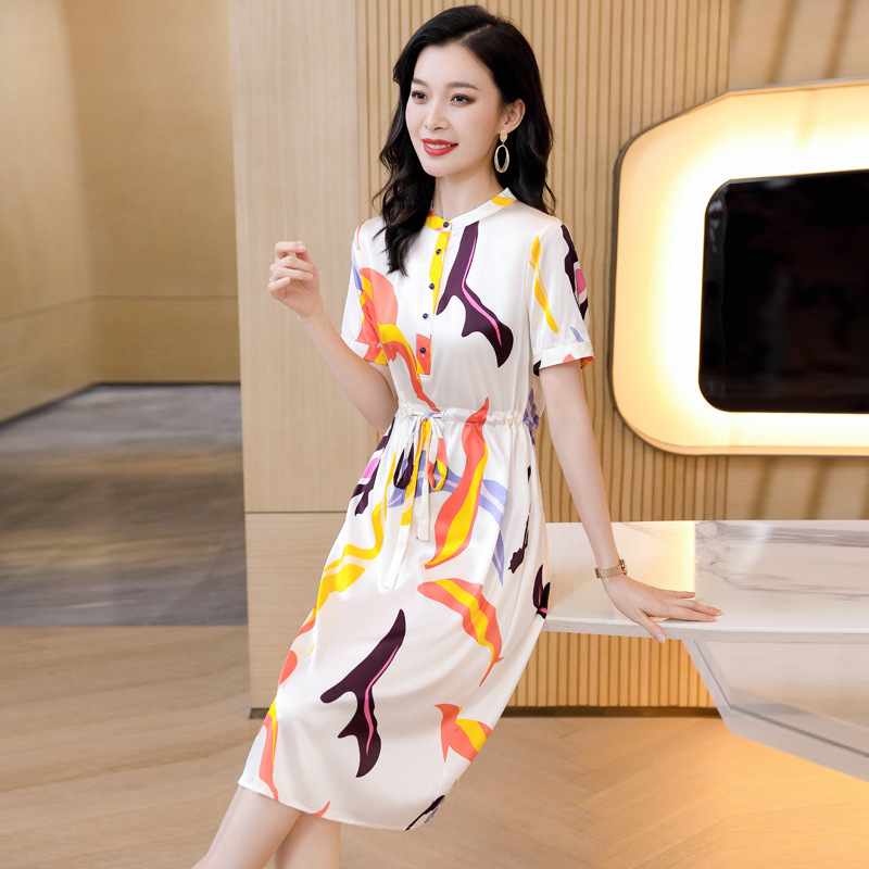 0C-SB9447 N.F Women's Autumn Dress High Quality Printed Slim Fit Silkworm Silk Skirt Multi Color Customization