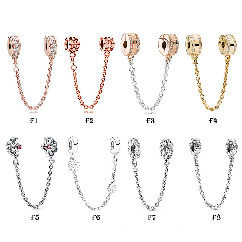 S925 Sterling Silver Rose Gold Gold Fan Full Diamond Safety Chain Daisy Fashion Bracelet DIY Accessories Beads Free Shipping