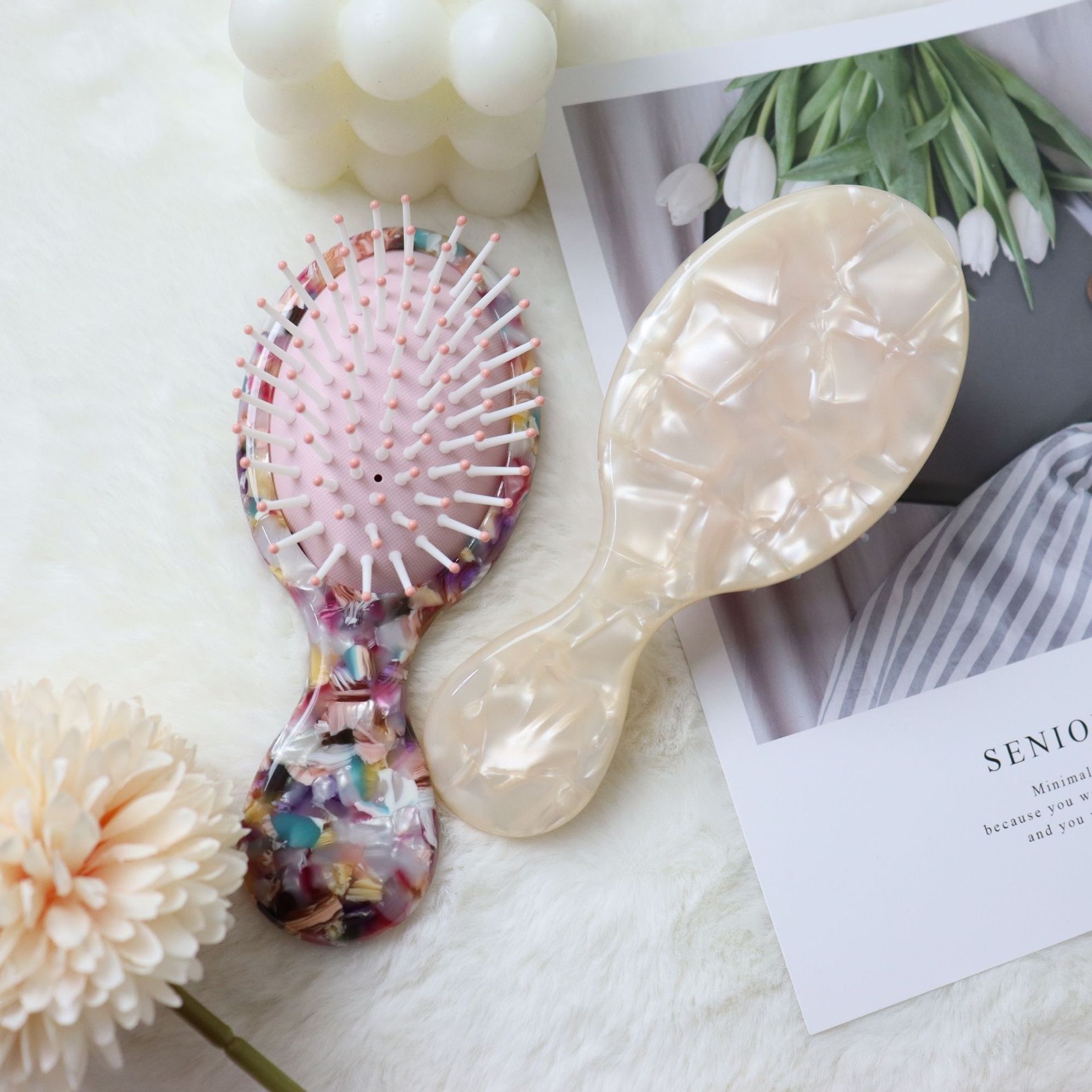 Wholesale Lovely Hair Brushes Massage Hair Comb with Handle Mini Portable Travel Hair Accessories Tools