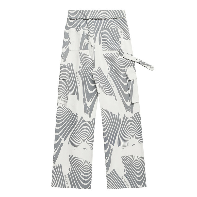 Mens Pants Hip Hop Irregular Striped Graffiti Print Cargo for Men Turn Down Waist Straight Oversized Trousers with Patch Pocket Y2K 230810