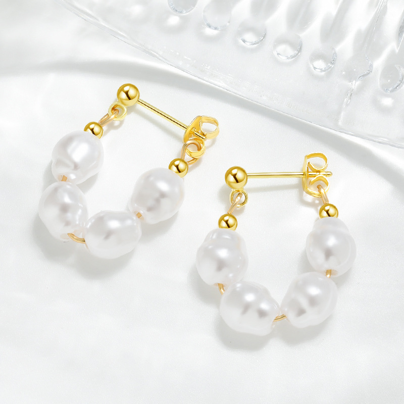 Earrings French U-shaped Freshwater Pearl Women's Earrings Designer Retro Luxury Court Style Baroque Pearl pendant Earrings Fashion Jewelry Wedding Jewelry
