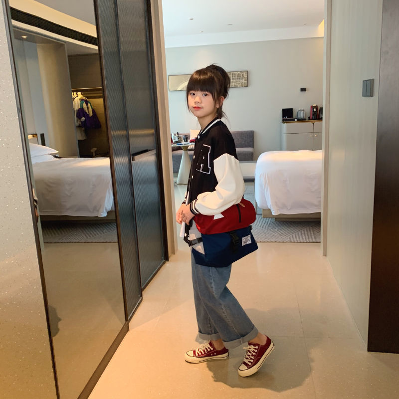 Jackets Baseball Jacket Kids Girls Korean Casual Loose Pocket Letter Oversized Bomber Sweatshirt Uniform Streetwear Couple Tops 230811