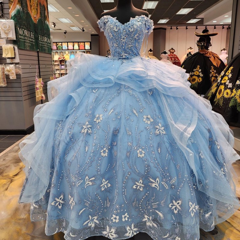 Sky Blue Princess Quinceanera Dresses 2026 Off Shoulder Sequin Appliques Lace Beading Party Birthday Sweet 16 Ball Gown Vestidos De 15 Anos