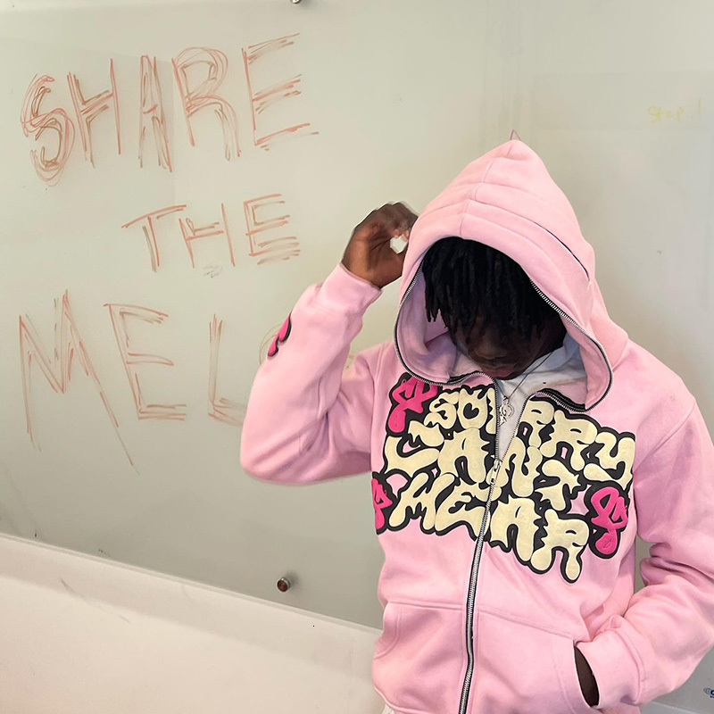 Men's Hoodies Sweatshirts Y2K Punk Jacket Letter Print Coat Unisex Jackets pink Zip Hooded Sweatshirt Oversized Aesthetic Zipper Top Casual Hoodi