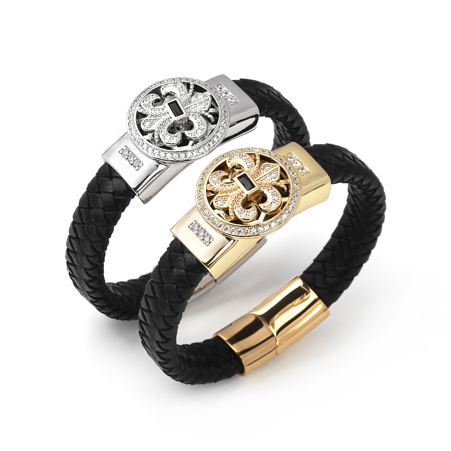 Good Lucky Men Style Micro Pave Charm Bracelet Classic Handmade Leather Bracelets for Gift