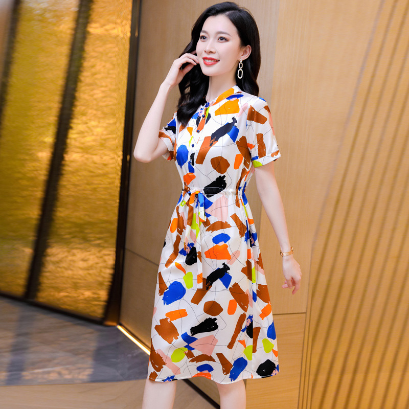 0C-SB9447 N.F Women's Autumn Dress High Quality Printed Slim Fit Silkworm Silk Skirt Multi Color Customization