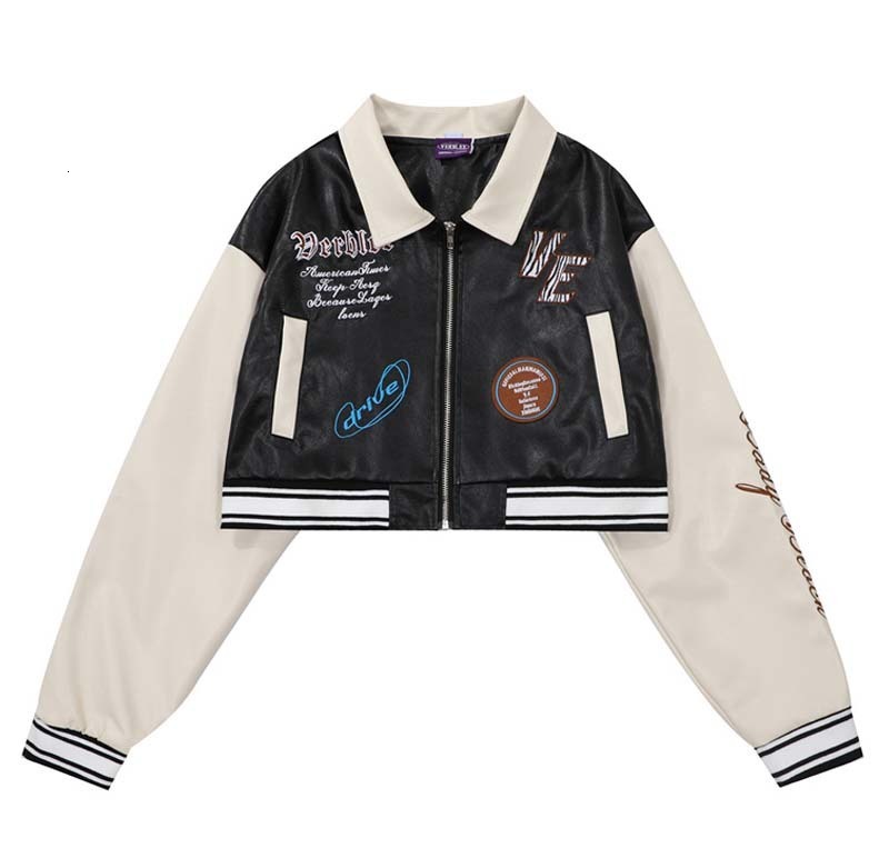 Womens Jackets Short PU Jacket Embroidery Motorcycle Pink Leather Spring Autumn Outerwear Streetwear Harajuku Y2k Coat Female 230810