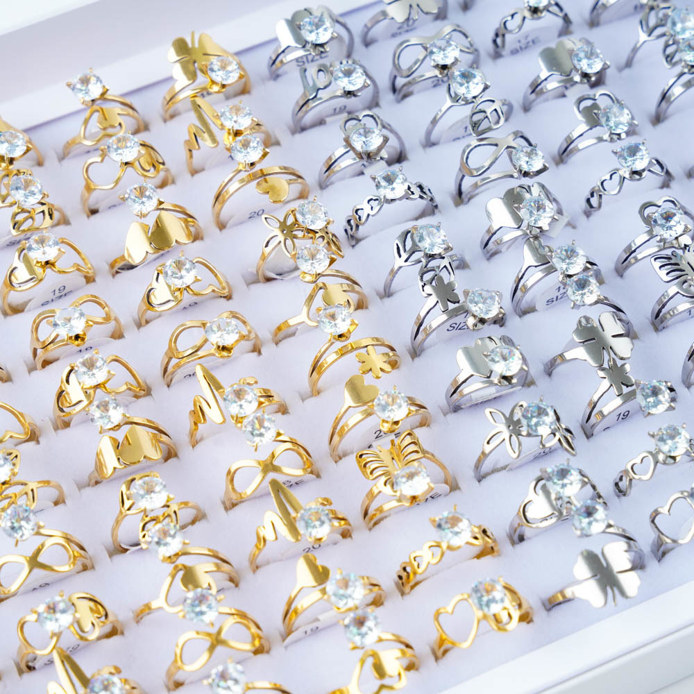 Solitaire Ring 30Pcs/Lot Classic Female Stainless Steel Rings for Wedding Engagement Anniversary Jewelry Accessories Party Gifts 230810