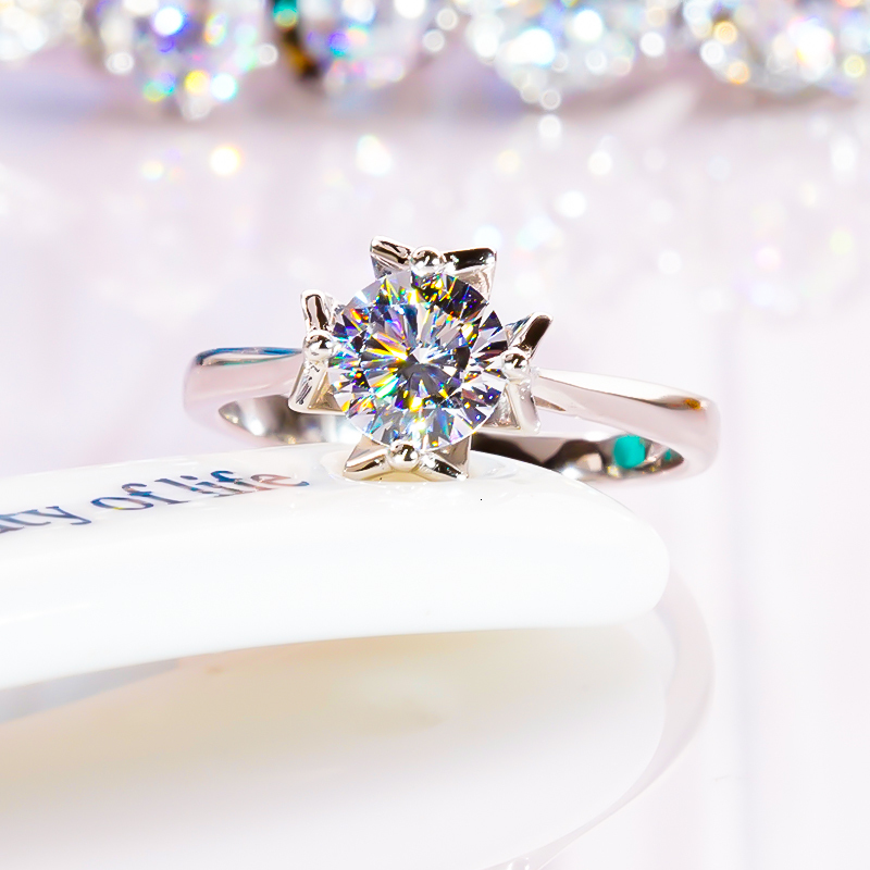 Wedding Rings 1 Carat Diamond Ring S925 Sterling Silver with Platinum Plated Fine Jewelry for Women Proposal Engagement Wedding 230810