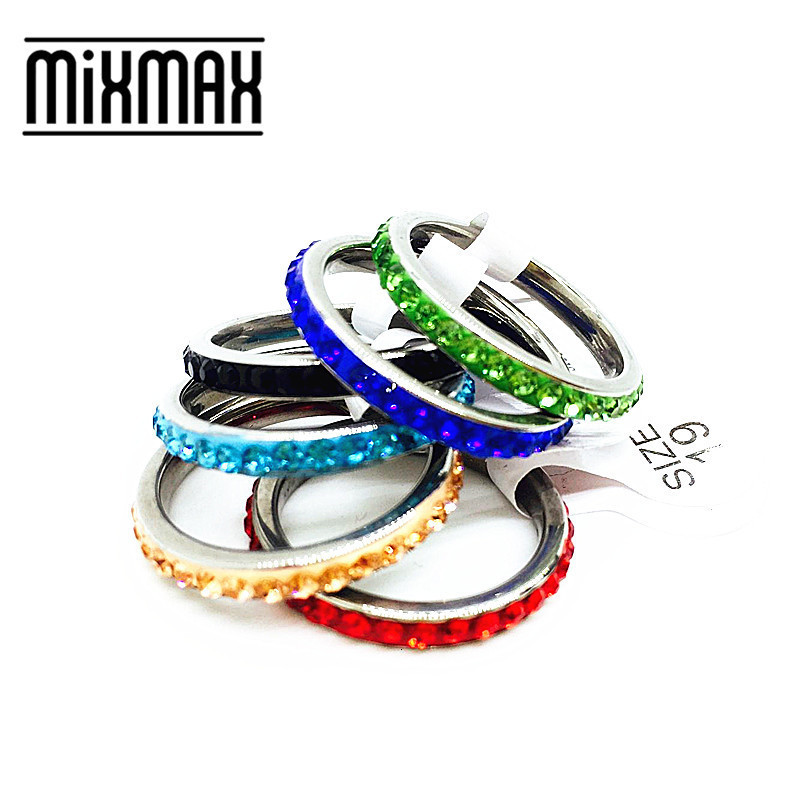 Solitaire Ring Wholesale 50pcs ring women's fashion style mix colors row full circle stainless steel party jewelry model for female 230810