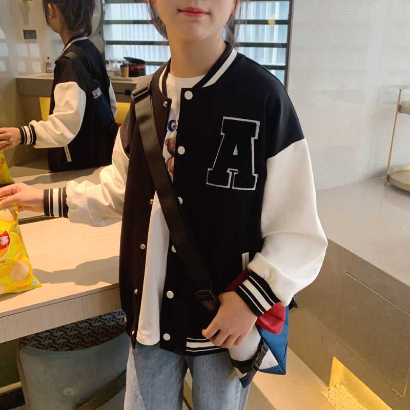 Jackets Baseball Jacket Kids Girls Korean Casual Loose Pocket Letter Oversized Bomber Sweatshirt Uniform Streetwear Couple Tops 230811