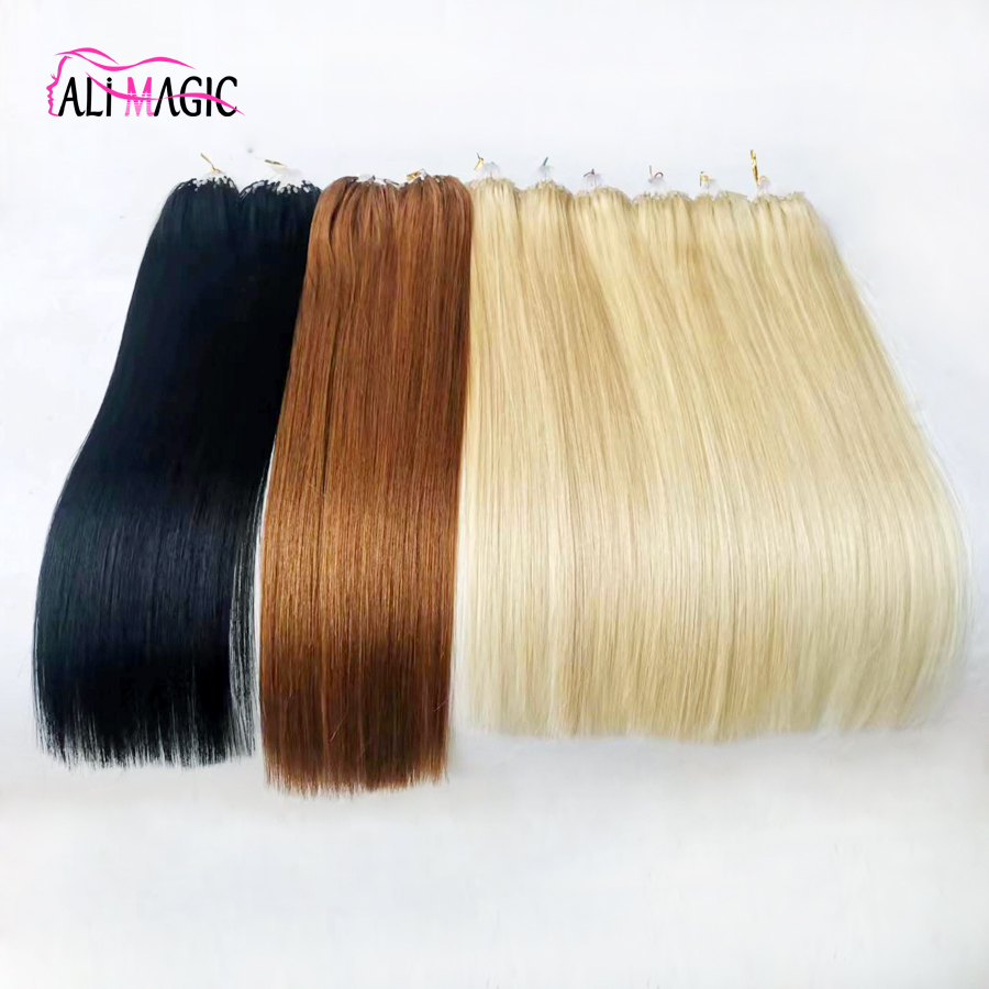 Remy Human Micro Beads Hair Extensions In Nano Ring Links Human Hair Straight Blonde Brazilian Hair 100 Pieces Peruvian Virgin hair 100g Black Brown P