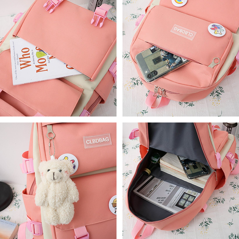 School Bags 4 Pcs Set Women Backpack Harajuku Laptop Canvas For Teenage Girls Kawaii College Student Kids Book Bag Rucksack 230810