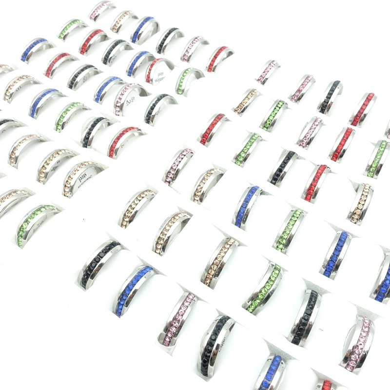 Solitaire Ring MIXMAX 50PCs/Lot Mens Womens Stainless Steel Rings One Row Shining Fashion Jewelry Beautiful Party Gift Wedding Bands 230810