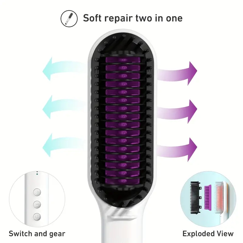 Multifunctional Negative Ion Hair Straightener Styling Comb, Hair Straightener Brush And Curler, Portable Electric Straightening Comb Fast Heating
