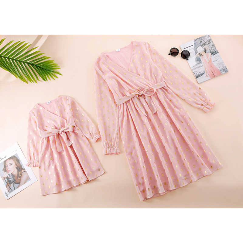 Family Matching Outfits Matching Mother Daughter Clothes Spring Autumn Mommy and Me Dress Chiffon Matching Family Outfits Women Kids Baby Girl Dress R