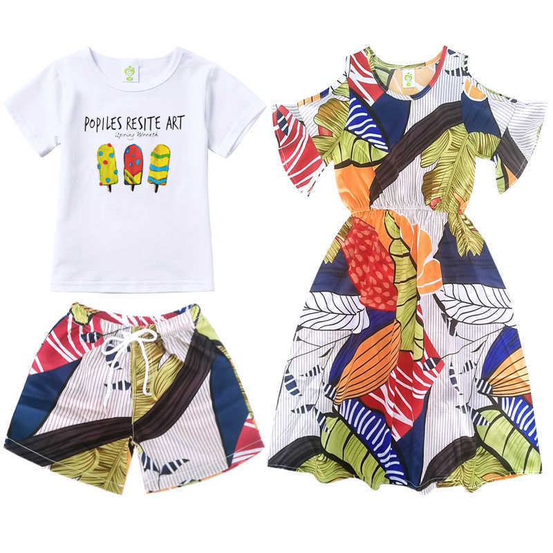 Family Matching Outfits Summer Matching Family Outfits Mommy and Me Matching Beach Dresses Dad Son Cotton T-shirts+Shorts Matching Couple Outfits R230