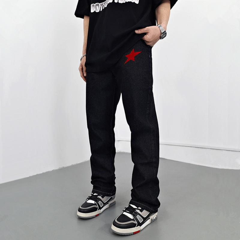 Men's Jeans 2023 Chic Star Letter Embroidery Black Baggy Men Straight Pants Y2K Streetwear Male Hip Hop Denim Trousers Vetement Homme 230810