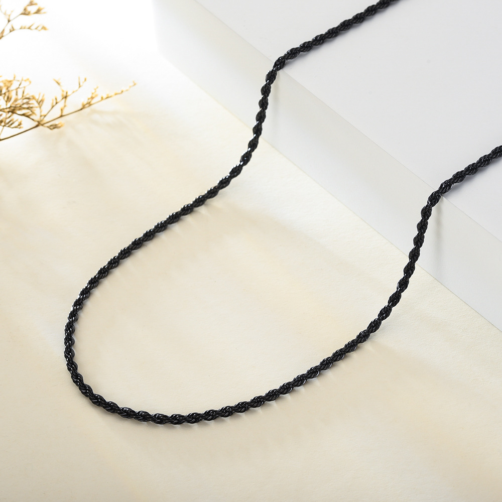 Black Twisted Rope Chains Not Fade Mens 304 Stainless Steel Basic Punk Choker Necklace for Women Fashion Design Hip Hop Jewelry Gift 2 3 4 5 6mm 18-30