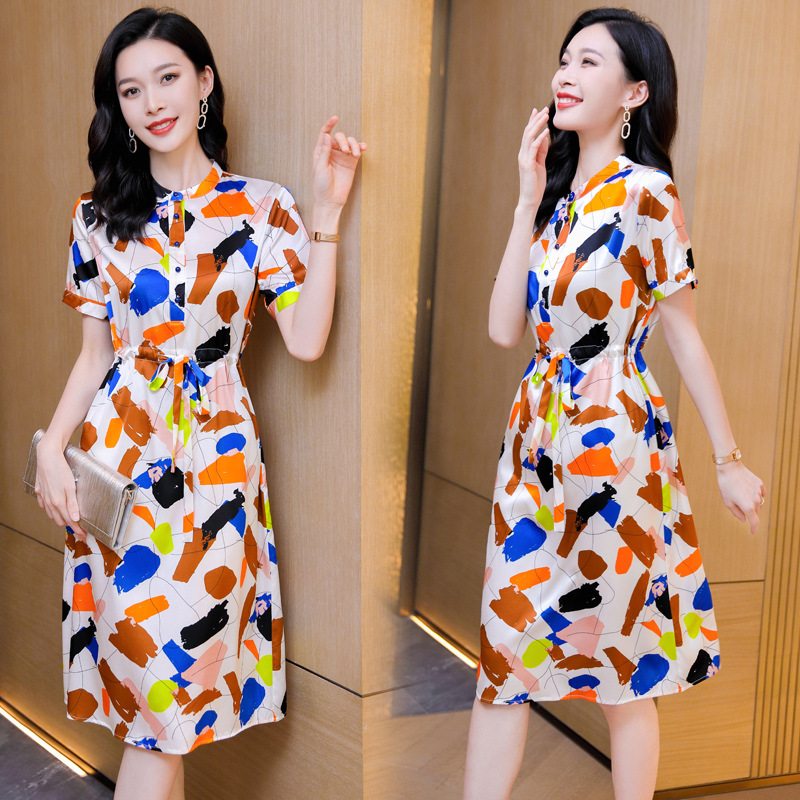 0C-SB9447 N.F Women's Autumn Dress High Quality Printed Slim Fit Silkworm Silk Skirt Multi Color Customization