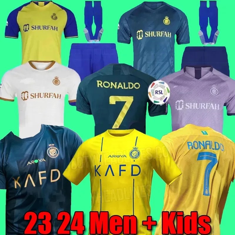 23 24 Al Nassr FC Ronaldo soccer Jerseys Men Kids Kit uniform Home yellow CR7 boys Football shiirt BENZEMA Homes and away Fans Player Version jersey 2024 Saudi Arabia