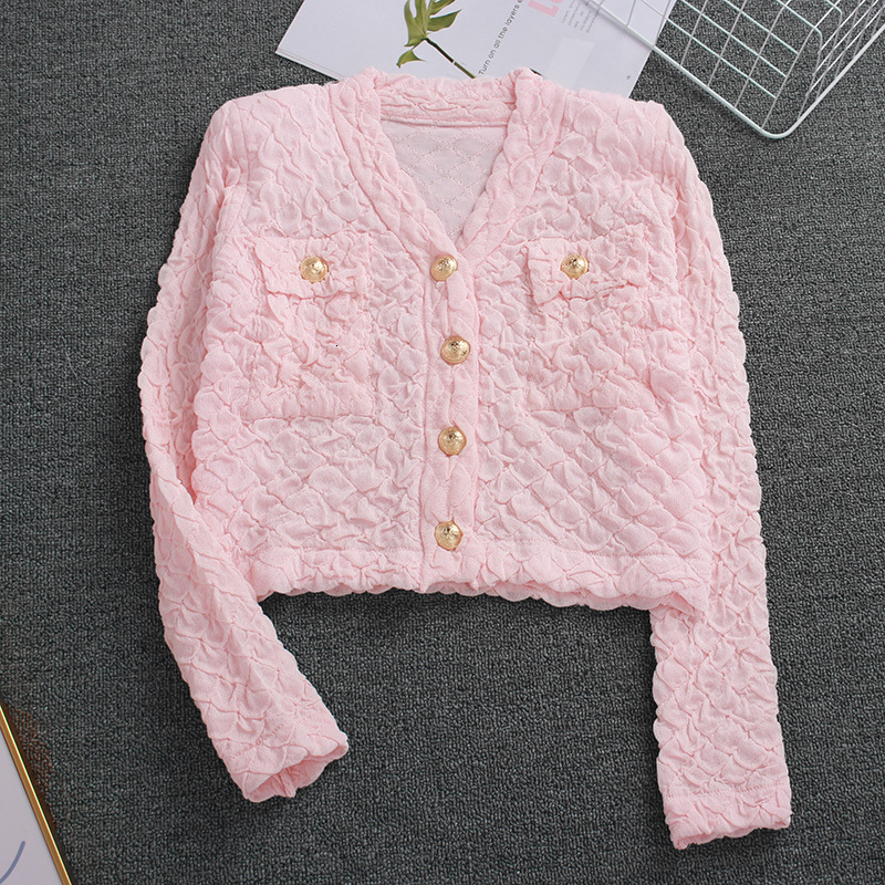 Women's Knits Tees High Quality Women Fashion Spring Elegant Ladies Temperament Metal Buckle V-Neck Long-Sleeved Knitted Cardigan Top 230810