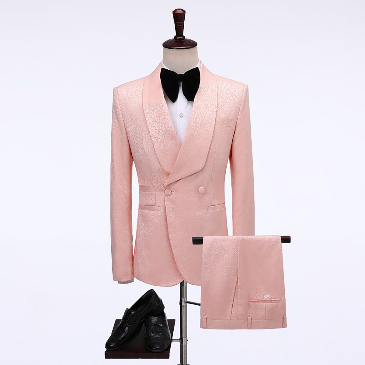 Pink Pattern Men Wedding Tuxedos Custom Made Shawl Lapel Groom Wear Slim Fit Jacket Suits Prom Party Pants Coat 2 Pieces