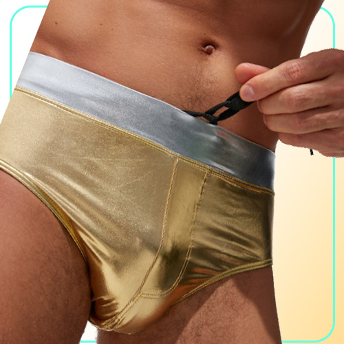Gold Silver Swimwear Men Waterproof Swimming Trunks Surf Shorts Gay Bikinis Beach Sexy Swim Brief Swimsuits9189816