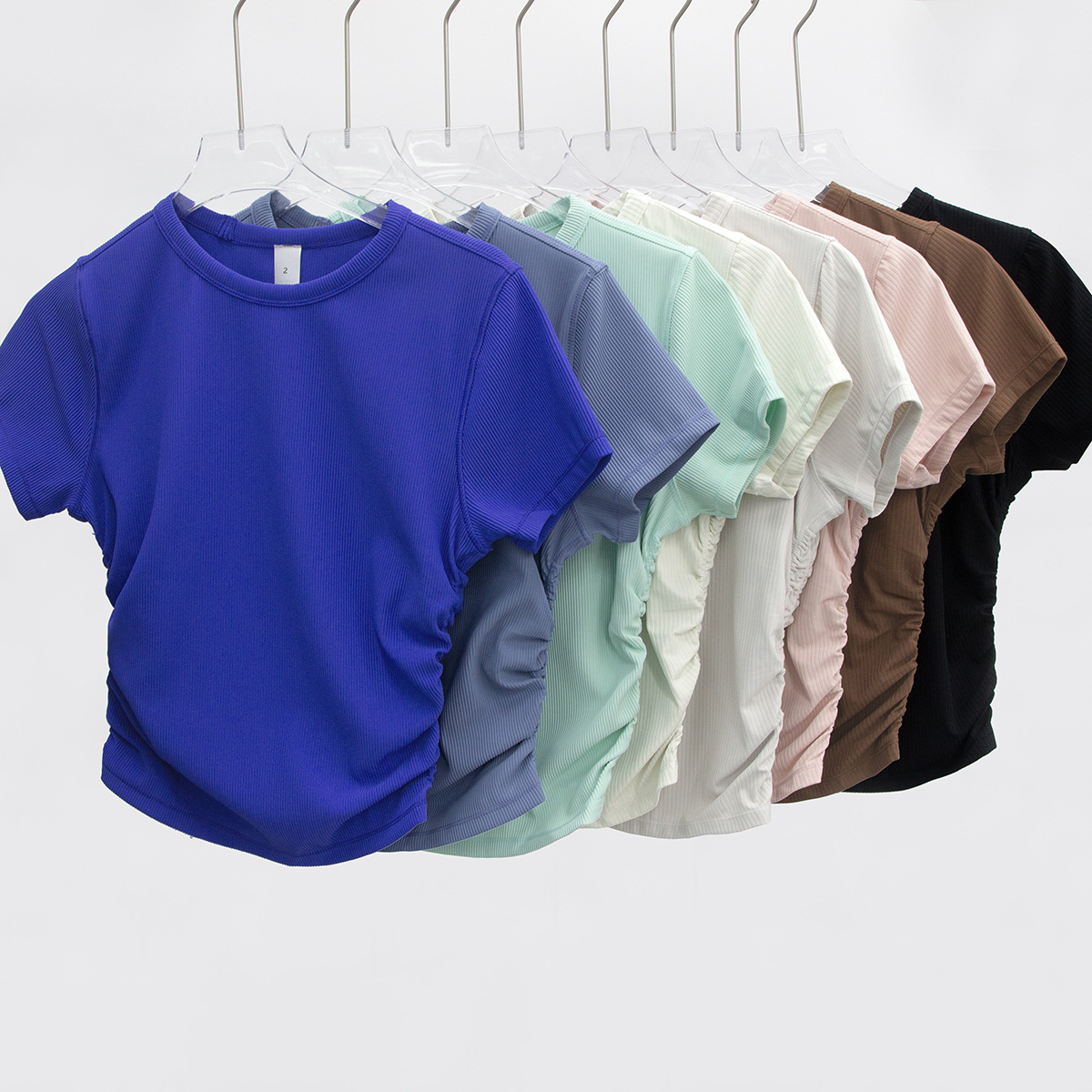 Womens Yoga T-shirt Summer Top Womens Ribber Round Collar Short Sleeve All it takes Elastic Drawstring Shirt