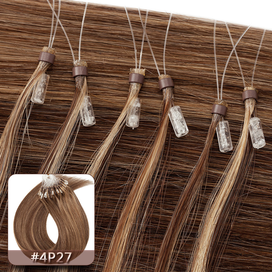 Remy Human Micro Beads Hair Extensions In Nano Ring Links Human Hair Straight Blonde Brazilian Hair 100 Pieces Peruvian Virgin hair 100g Black Brown P