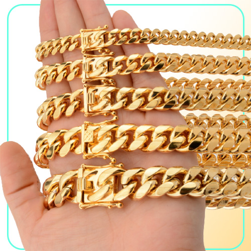 81012141618mm 1830inches Miami Cuban Link Gold Chain Hip Hop Jewelry Thick Stainless Steel Necklace