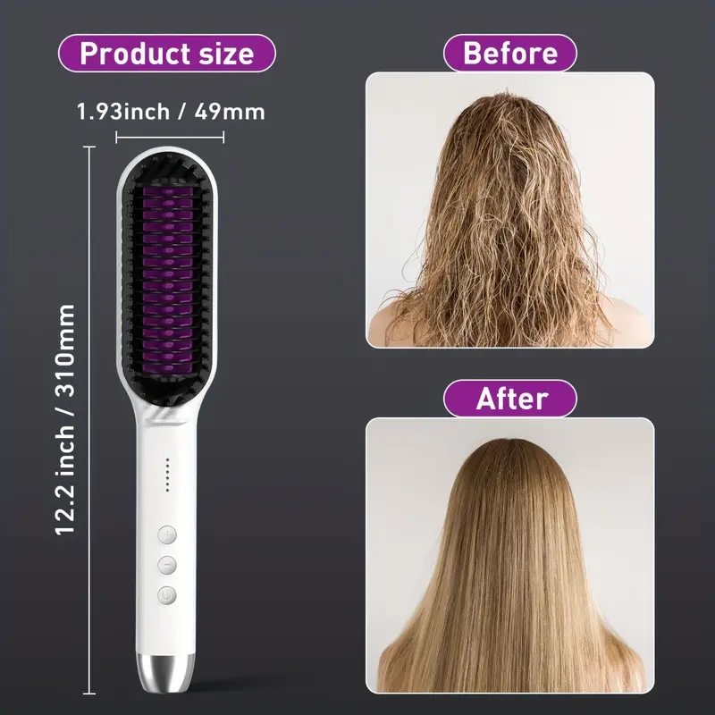 Multifunctional Negative Ion Hair Straightener Styling Comb, Hair Straightener Brush And Curler, Portable Electric Straightening Comb Fast Heating
