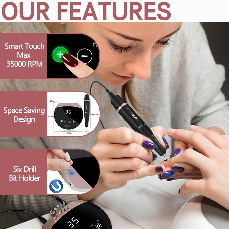 Nail Manicure Set 35000RPM Nail Drill Machine For Manicure Nail File With Touch Screen Acrylic Electric Nail Drill Milling Cutter Nail Art Tools 23081