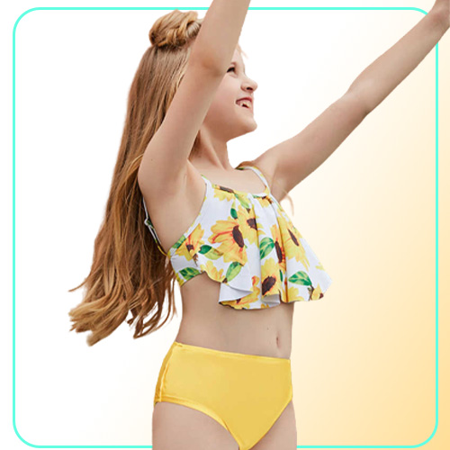 Cvsea Two Piece Bikinis Teens Yellow Printing Swimwear Beach Wear for 510 Years Girls Summer Swimming Suits