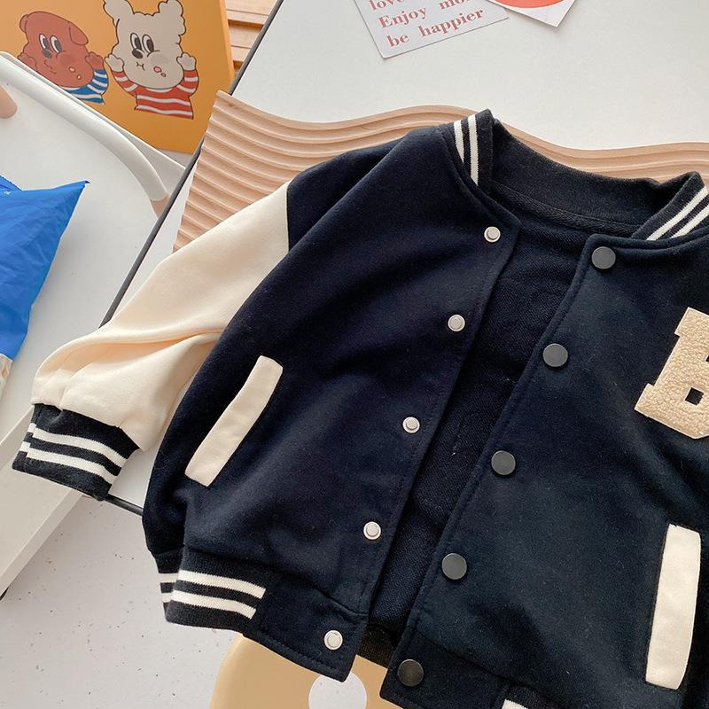 Jackets Spring Baby Boys Letters Baseball Jacket Kids Cotton Clothes Children College Style Coat Girls Varsity Bomber Outerwear Uniform 230811
