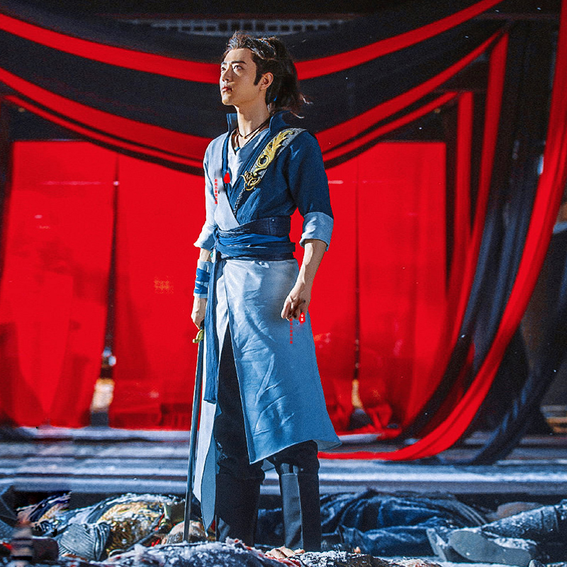 TV Play Chen Qing Lin Outfit Xiao Zhan Same Style Men Hanfu Cotton Linen Black Martial Arts Swordman Costume Prodigal Chivalrous Ancient Clothing