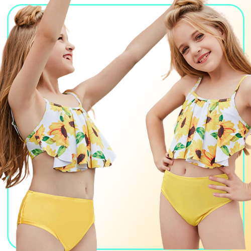 Cvsea Two Piece Bikinis Teens Yellow Printing Swimwear Beach Wear for 510 Years Girls Summer Swimming Suits