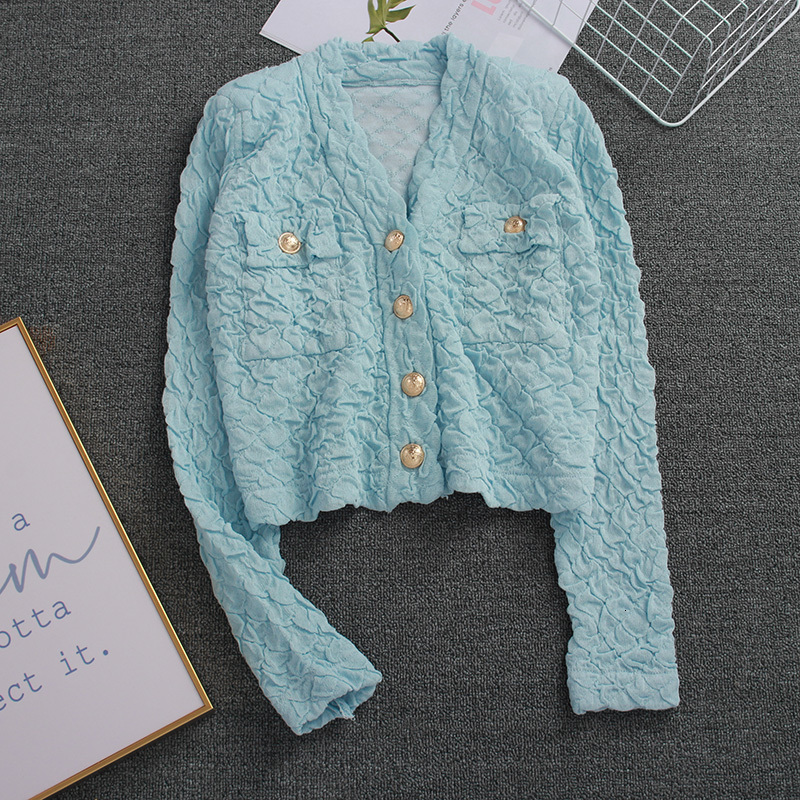 Women's Knits Tees High Quality Women Fashion Spring Elegant Ladies Temperament Metal Buckle V-Neck Long-Sleeved Knitted Cardigan Top 230810