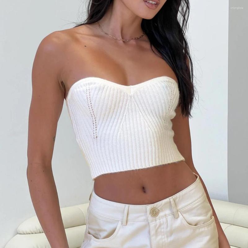 Women's Tanks Sexy Babes Tight Bandeau Knit Cutout Wool Top