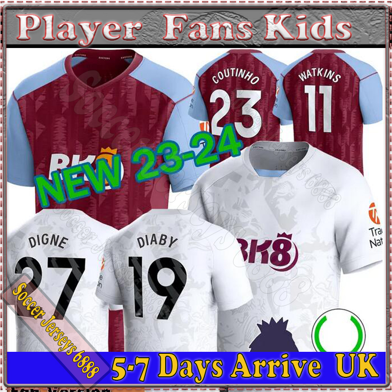 23 24 Soccer Jerseys Kids Home 2023 2024 AsTOn VilLaS Football Shirt Away third Camisetas MINGS McGINN BUENDIA WATKINS Maillot Black goalkeeper