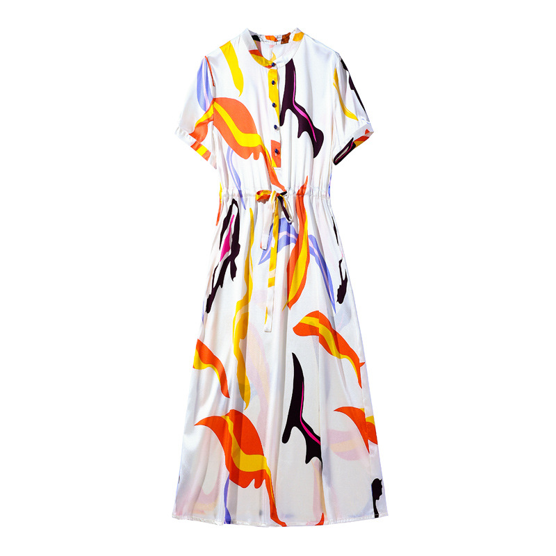 0C-SB9447 N.F Women's Autumn Dress High Quality Printed Slim Fit Silkworm Silk Skirt Multi Color Customization
