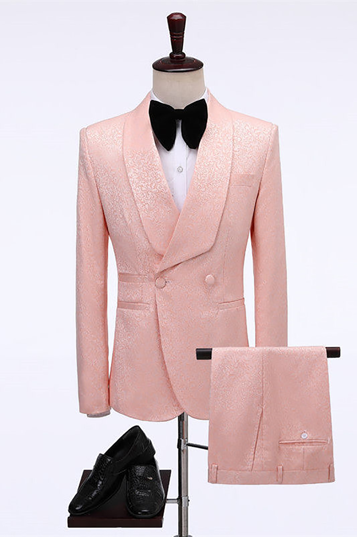 Pink Pattern Men Wedding Tuxedos Custom Made Shawl Lapel Groom Wear Slim Fit Jacket Suits Prom Party Pants Coat 2 Pieces