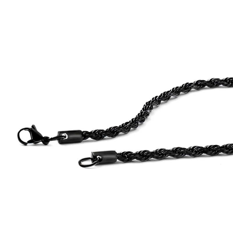 Black Twisted Rope Chains Not Fade Mens 304 Stainless Steel Basic Punk Choker Necklace for Women Fashion Design Hip Hop Jewelry Gift 2 3 4 5 6mm 18-30