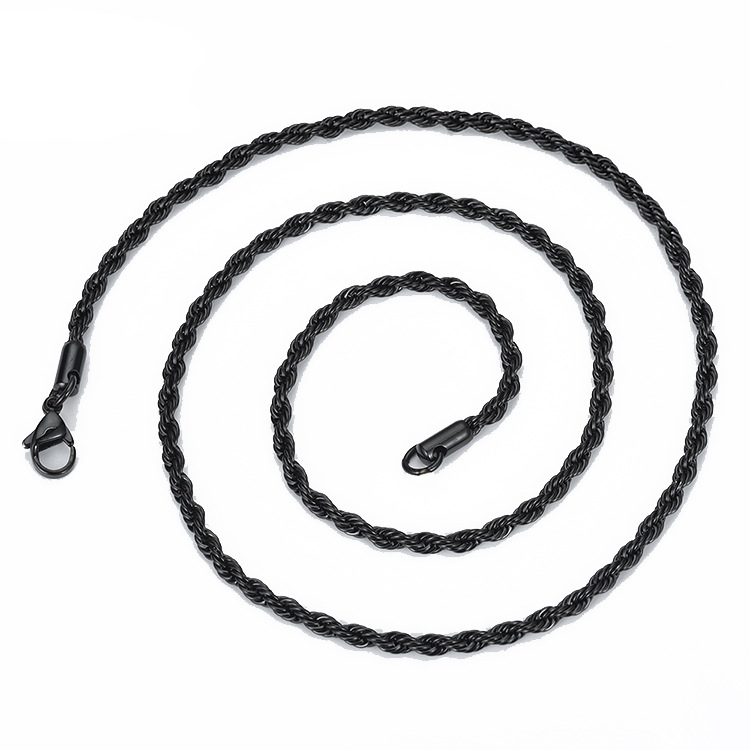 Black Twisted Rope Chains Not Fade Mens 304 Stainless Steel Basic Punk Choker Necklace for Women Fashion Design Hip Hop Jewelry Gift 2 3 4 5 6mm 18-30