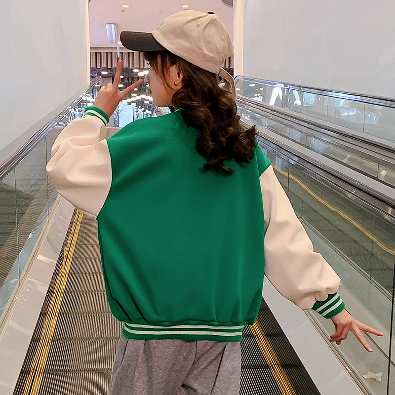 Jackets Spring Autumn Green Baseball Jacket Big Kids Teens Casual Clothes For Teenage Girls Sports Outerwear Coat Age 4 5 7 9 11 13 Year 230811